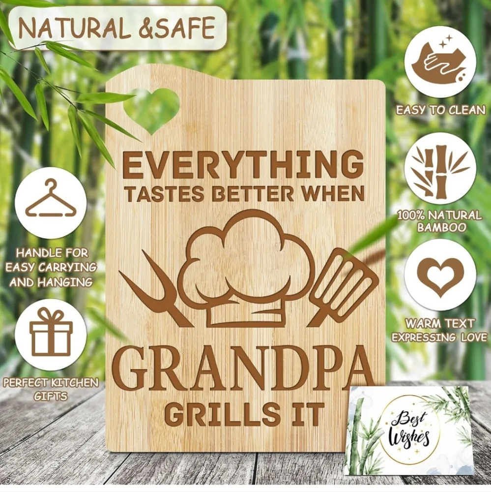 NIB Grandpa Cutting Board W/Spatulas Spoons Gifts for Grandpa on Fathers Day - Picture 4 of 8